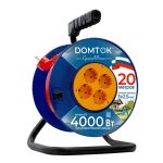 Удлинитель силовой на катушке "DOMTOK" 4 гнезда, ПВС 3*2,5, 4кВт, з/к 20м