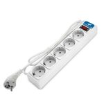 Сетевой фильтр 5 гн. 1,8м с выкл., ПВС 3*1, 10А/2,2кВт, белый DOMTOK