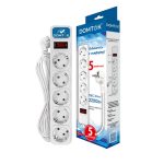 Сетевой фильтр 5 гн. 5м с выкл. ПВС 3*1, 10А/2,2кВт, белый DOMTOK