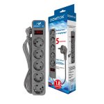 Сетевой фильтр 5 гн. 1,8м с выкл., ПВС 3*1, 10А/2,2кВт, серый DOMTOK