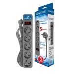 Сетевой фильтр 5 гн. 3м с выкл., ПВС 3*1, 10А/2,2кВт, серый DOMTOK