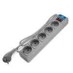 Сетевой фильтр 5 гн. 3м с выкл., ПВС 3*1, 10А/2,2кВт, серый DOMTOK