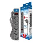 Сетевой фильтр 5 гн. 5м с выкл., ПВС 3*1, 10А/2,2кВт, серый DOMTOK