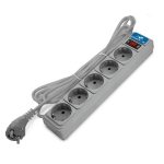 Сетевой фильтр 5 гн. 5м с выкл., ПВС 3*1, 10А/2,2кВт, серый DOMTOK