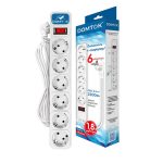 Сетевой фильтр 6 гн. 1,8м с выкл., ПВС 3*1, 10А/2,2кВт, белый DOMTOK