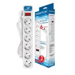 Сетевой фильтр 6 гн. 3м с выкл., ПВС 3*1, 10А/2,2кВт, белый DOMTOK