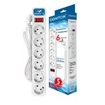 Сетевой фильтр 6 гн. 5м с выкл., ПВС 3*1, 10А/2,2кВт, белый DOMTOK