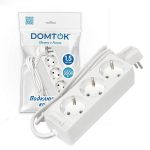 Удлинитель бытовой "DOMTOK" 3 гнезда 1,5м, ПВС 3*1, 3, 5кВт, с/з