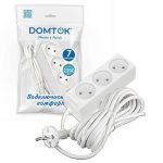 Удлинитель бытовой "DOMTOK" 3 гнезда, ПВС 2*1, 2,2кВт, б/з 7м