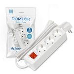Удлинитель бытовой "DOMTOK" 3 гнезда, ПВС 3*1, 3,5кВт, с/з, выкл. 3м