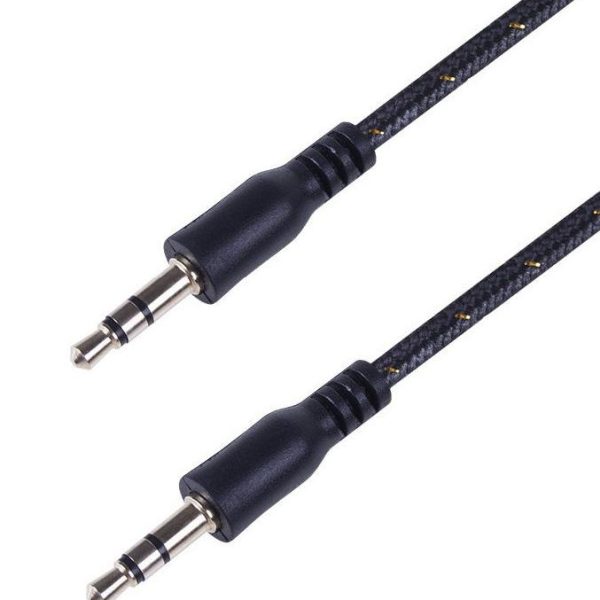 Аудиокабель AUX 3,5 мм в тканевой оплетке 1м черный REXANT
