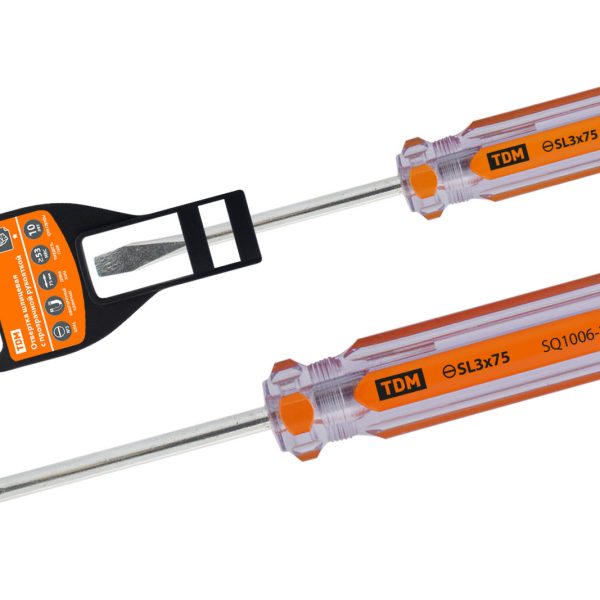 Отвертка (-) SL6.0*100 серия "Гранит" прозрачная рукоятка, углеродистая сталь TDM (12)