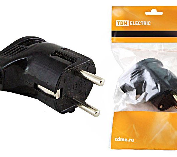 Вилка с/з угловая черная 16А Народная TDM (50/300)