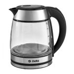 Чайник эл. DELTA DL-1120  1,8л. 1500Вт корпус из жаропр. стекла, цвет: серебряный (1/12)