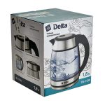 Чайник эл. DELTA DL-1120  1,8л. 1500Вт корпус из жаропр. стекла, цвет: серебряный (1/12)