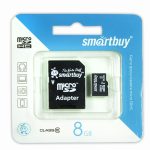 Карта памяти  8Gb MicroSDHC Smartbuy Class 10 с адаптером