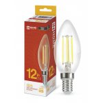 Лампа LED свеча 12.0Вт Е14 3000К 220V 1350Лм прозрачная IN HOME deco (10/50)
