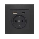 Розетка 1 с/з 16А 220В c USB Type-A (2.4А)+ Type-C (4A) графит АФИНА с/у UNIVersal