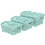 Набор корзинок с крышками «Ромбики» (3шт) (340×250×170мм) (мята)
