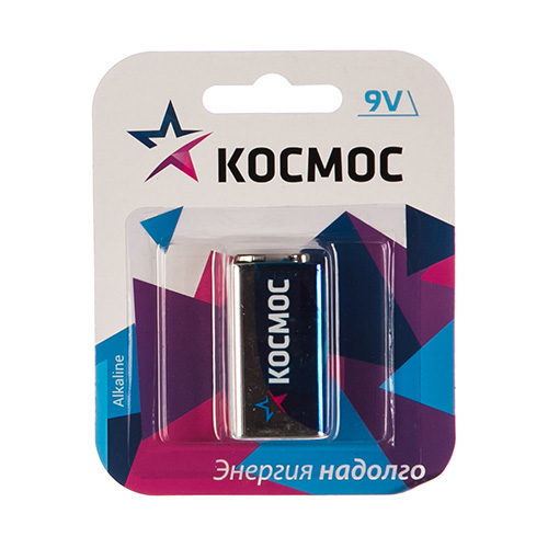 Батарейка крона алкалиновая 6LR61 (крона)  9 V алкалин."КОСМОС" (12/240)