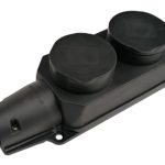 Розетка каучук двухместная с/з с заглушками 16A IP44 черная 9322 IN HOME