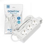 Удлинитель бытовой "DOMTOK" (ЛИДЕР) 3 гнезда, ПВС 3*0,75, 2,2кВт, з/к 5м