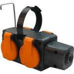 Розетка переносная 4-местная  РП 16-004 крышка оранжевая 16А IP44, крючок + хомут, каучук/полипропил