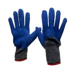 Перчатки вспененные зимние х/б серые с синим полным обливом (10/600)