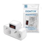 Тройник 2 с/з DОМТОК плоский с термовыключателем с/з, з/ш, 250В 3500Вт белый