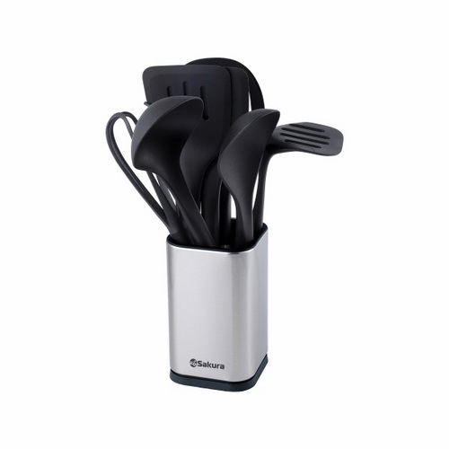 Набор кухонных принадлежностей SAKURA SA-KW104BK 8пр, нейлон, нержавеющая сталь, черный Набор кухонных принадлежностей SAKURA SA-KW104BK 8пр, нейлон, нержавеющая сталь, черный