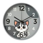 Часы настенные КОТИК круг d=19,5см, корпус серый