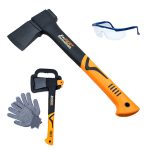 Набор: топор-колун 1кг кованный XP-601 фиберглассовая ручка 42см+перчатки+очки X-PERT