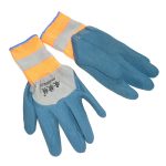 Перчатки нейлоновые серо-оранжевые с синим вспененным латексом, полный облив (12/720)