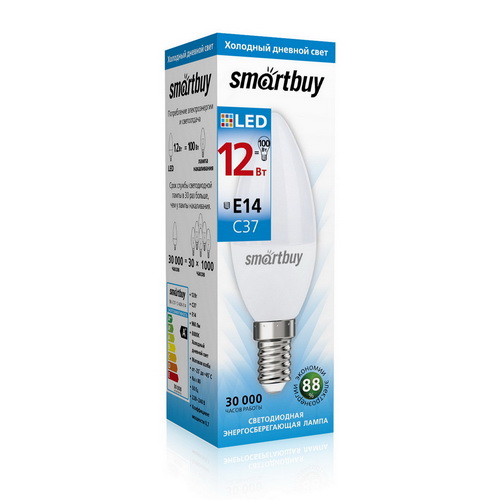 Лампа LED свеча 12Вт E14 6000К C37 Smartbuy Лампа LED свеча 12Вт E14 6000К C37 Smartbuy