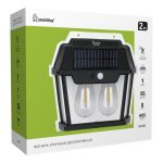 Фонарь уличный декоративный, солнечные панели, 2 филамент LED лампы "ретро", датчик, Smartbuy