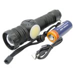 Фонарь ручной аккум LED АК-2305-PM30-TG 1 LED + 1 COB, мигалка красная, шнур TYPE-C, zoom маг