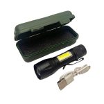 Фонарь ручной аккум LED FA-5139 1 мощ.+ 1 боковой, шнур microUSB, zoom, пластик кейс