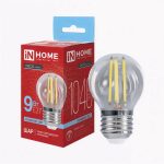 Лампа LED шар 9.0Вт Е27 6500К 220V 1040Лм прозрачная deco IN HOME  (10/50)
