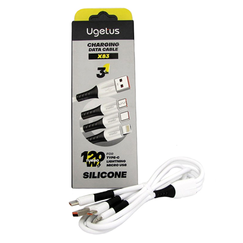 Кабель 3в1 MicroUSB + IPhone Lightning + Type-C 1,2м, X-83 белый силиконовый, в коробке