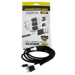 Кабель 3в1 MicroUSB + IPhone Lightning + Type-C 1,2м, X-83, черный силиконовый, в пакете