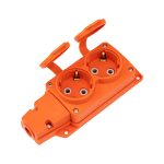 Розетка (колодка) влагозащищенная с крышкой 2 гнезда COMPACT, с/з, 16А, IP54, каучук, оранжевая REXA