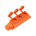 Розетка (колодка) влагозащищенная с крышкой 3 гнезда COMPACT, с/з, 16А, IP54, каучук, оранжевая REXA