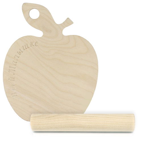 Набор: доска разделочная фанера 30*18 + скалка Моей Малышке яблоко (1/108)