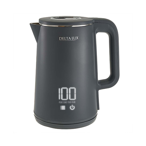 Чайник эл. DELTA LUX DE-1023 1,8л, 2000Вт, серый,ДВОЙНОЙ КОРПУС, LCD дисплей, 5 режимов (1/12)