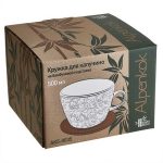 Кружка 500мл АК5-0035 для капучино на бамбуковой подставке (1/24)