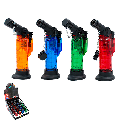 Зажигалка горелка газовая ТУРБО с заглушкой с цепочкой HC-710 прозрачный (1/20/480)