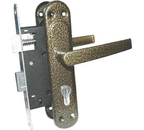 Замок врезной с защелкой и ручками ЗВ-4 цилиндр, бронза (10)