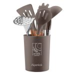 Набор кухонных принадлежностей на подставке ALPENKOK AK-5284 12пр. силикон, бежево-коричневый (1/16)