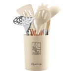 Набор кухонных принадлежностей на подставке ALPENKOK AK-5285 12пр. силикон, молочный (1/16)