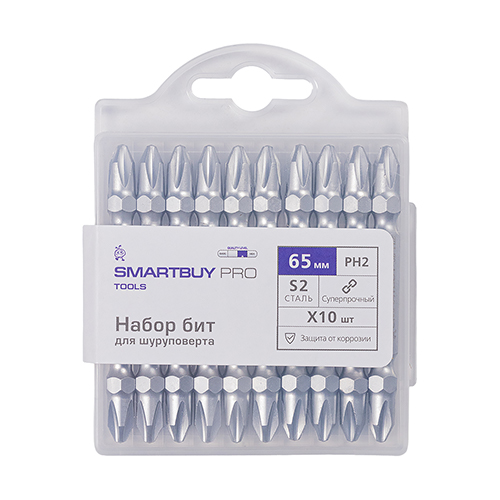 Бита PH2*65мм двусторонняя для шуруповерта S2 кейс Smartbuy Pro tools (10)